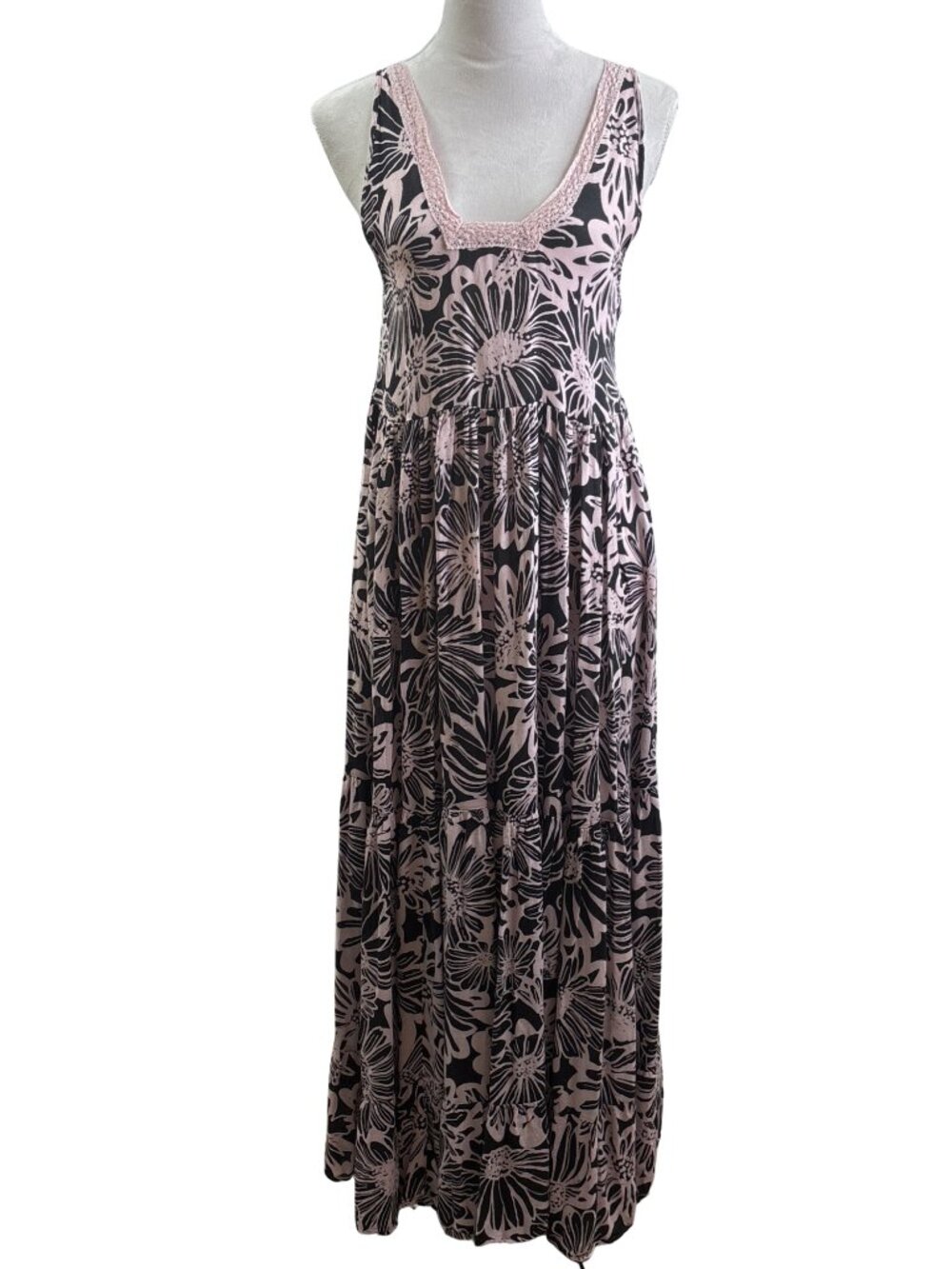 Free People Tiers For You Floral Printed Maxi Dress Pink & Black Size XS - Picture 4 of 10